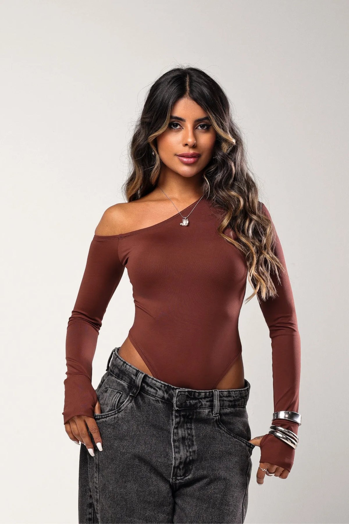 Body Lilly Poliamida Marrom Escuro