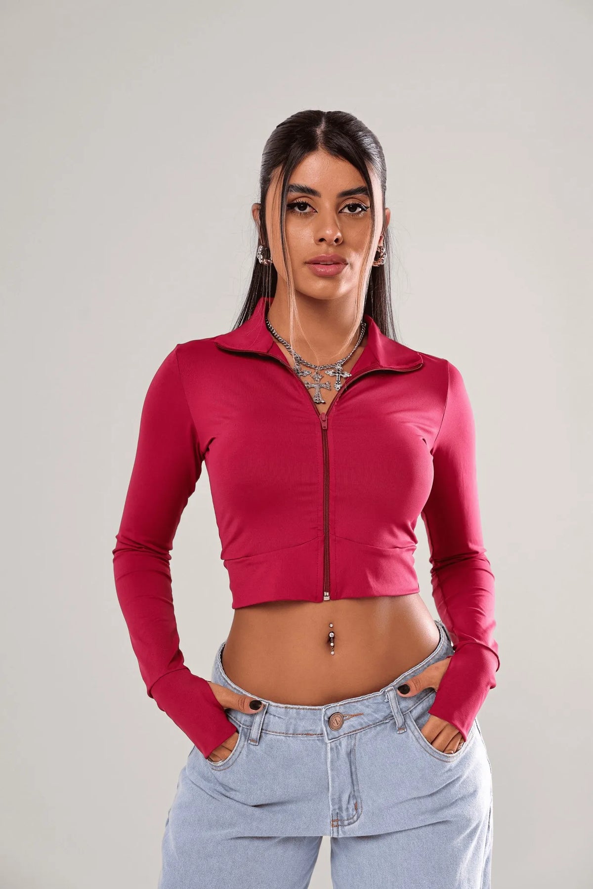 Blusa Vivian Poliamida Com Ziper Gola Vinho