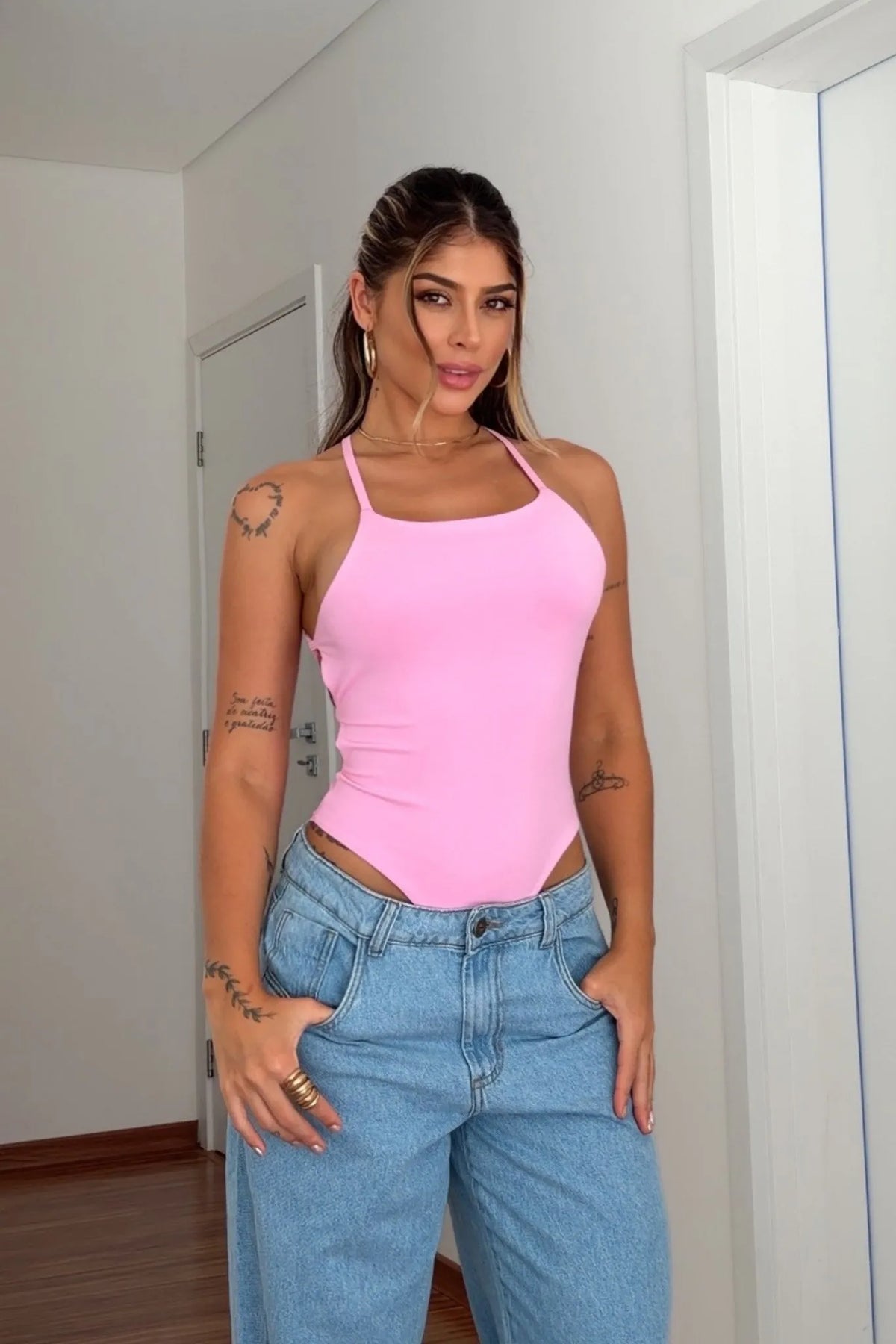 Body Aldry Poliamida Rosa Bebe