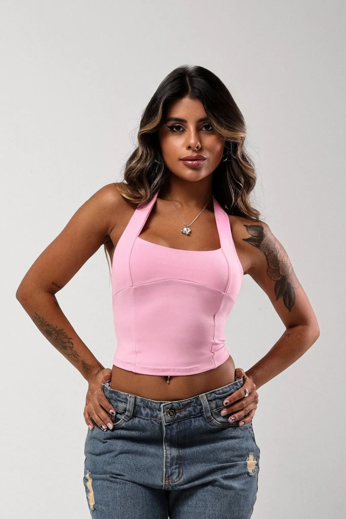 Cropped Alena Poliamida Rosa Bebe