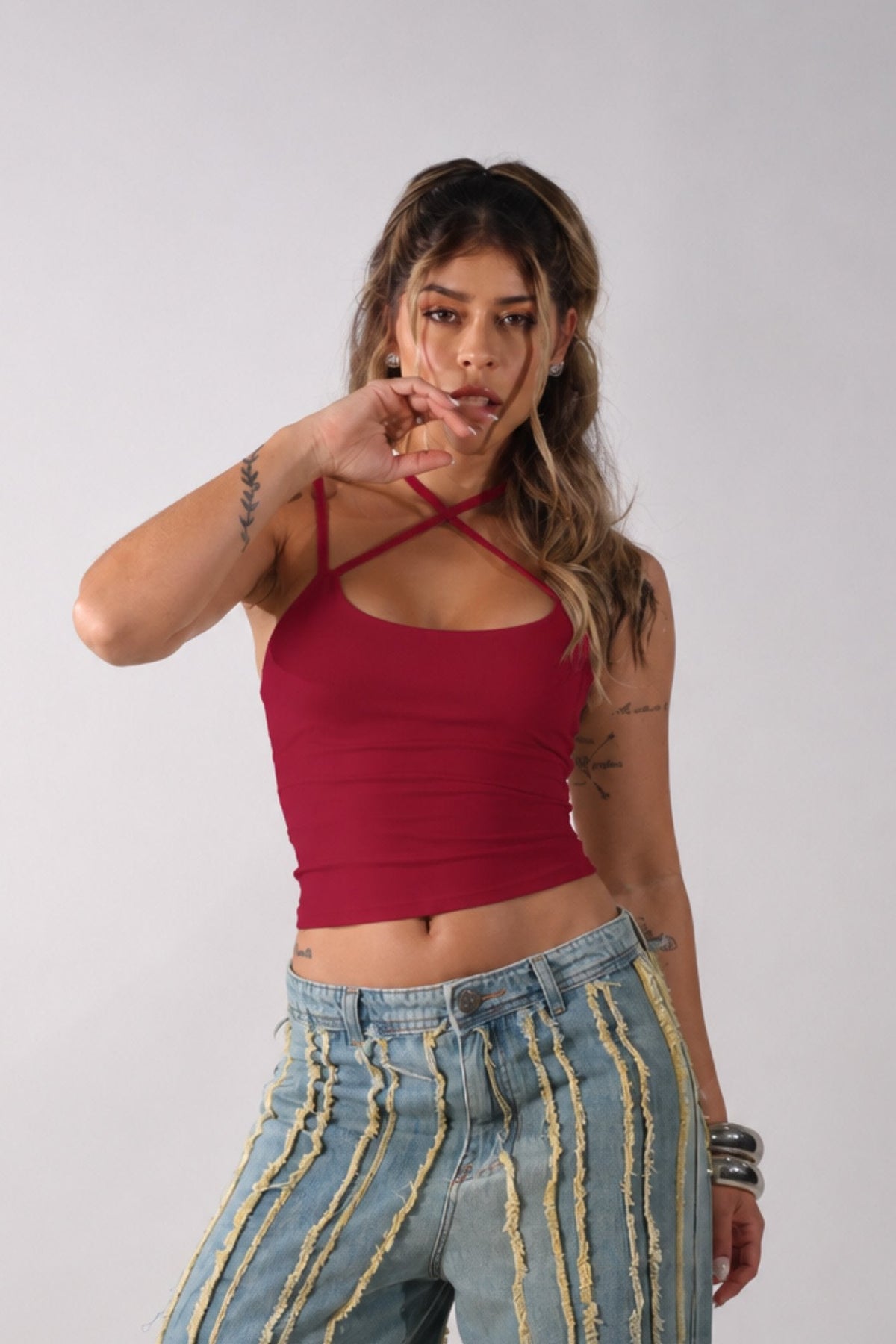 Cropped Zaya Poliamida Vinho