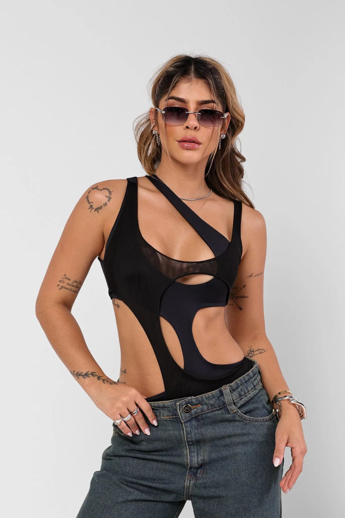 Body Euphoria Recortes Poliamida C Tule Preto
