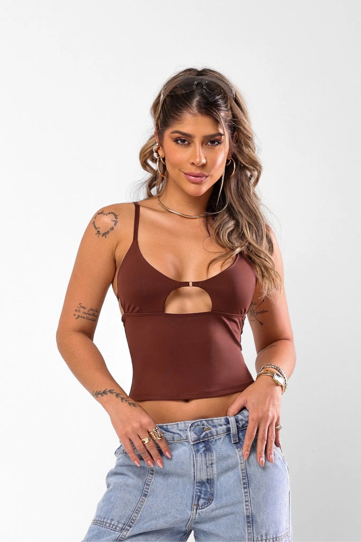 Blusa Loren Poliamida Marrom Escuro