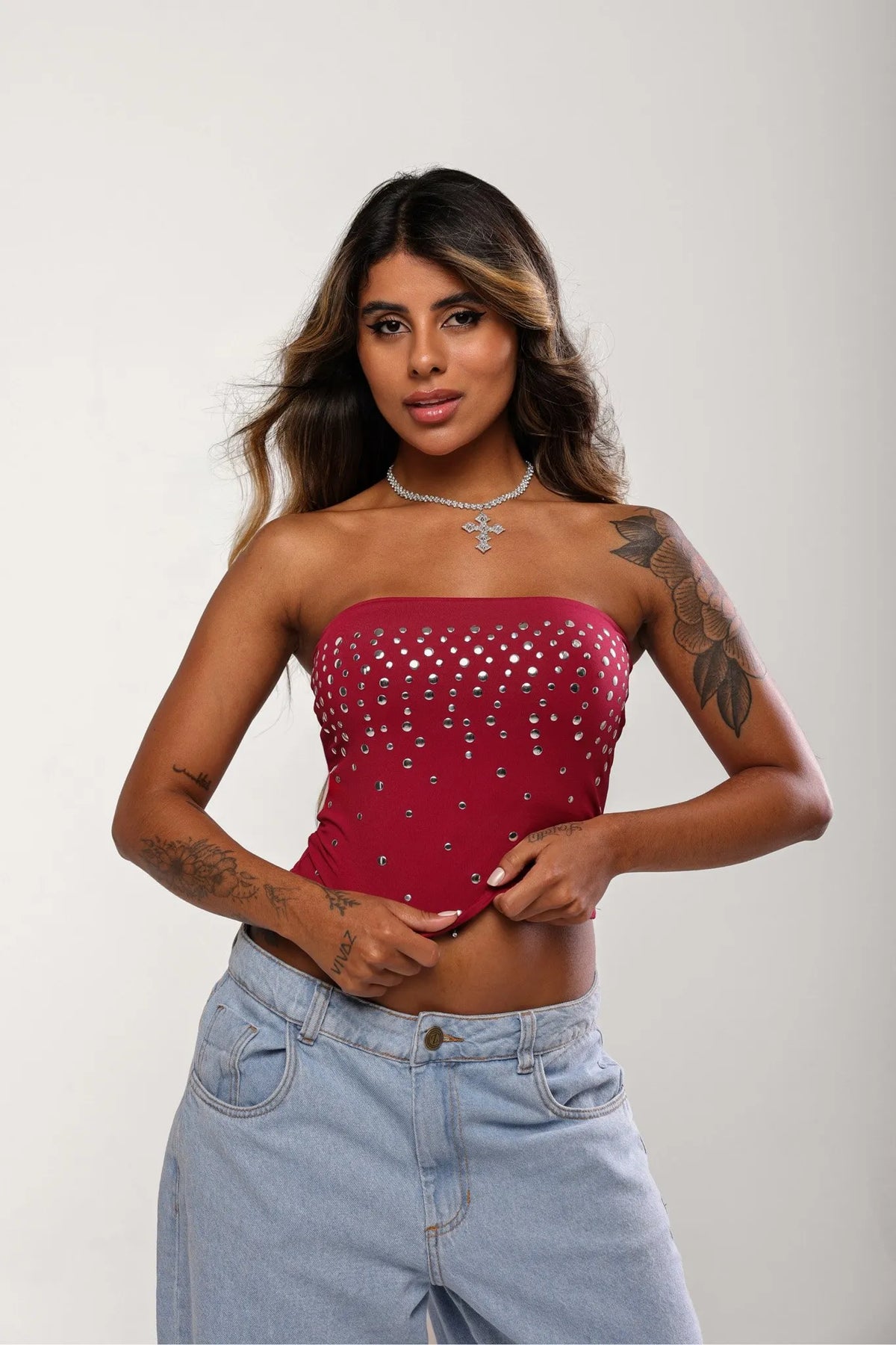 Cropped Thaly Poliamida Vinho