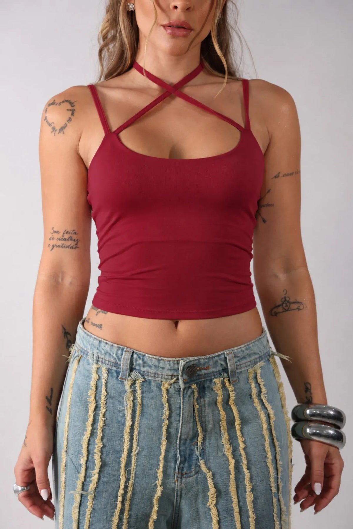 Cropped Zaya Poliamida Vinho
