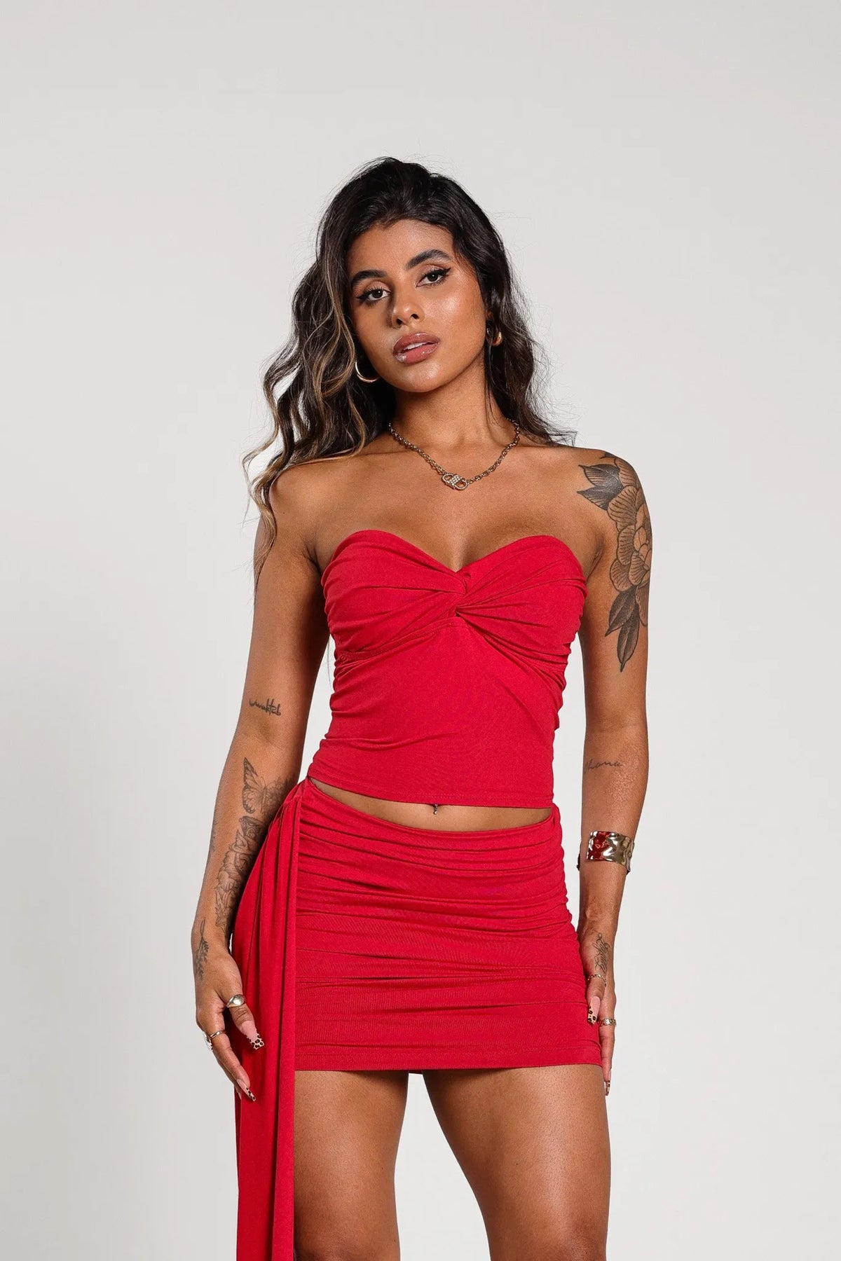 Saia Renata Poliamida Drapeada Vermelho