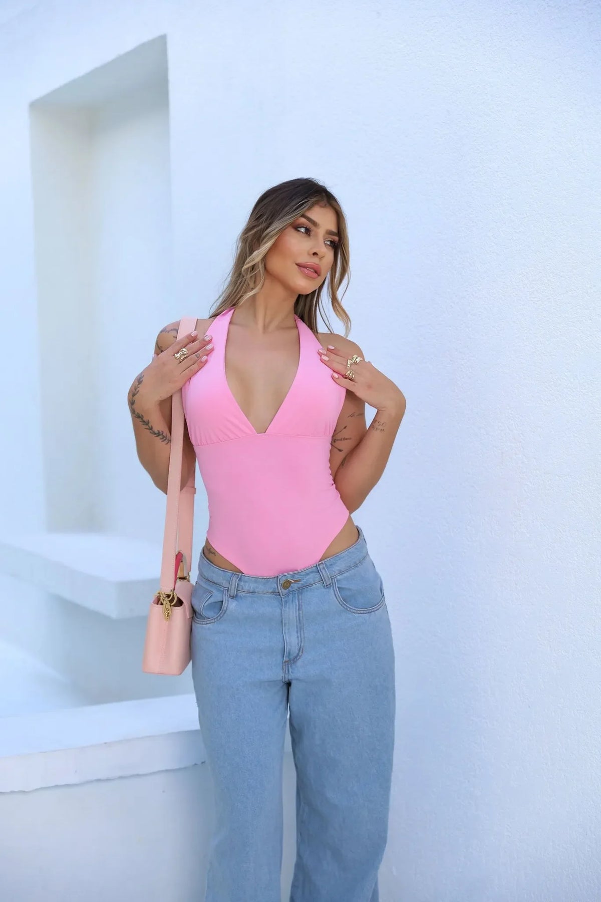Body Luciana Poliamida Rosa Bebe