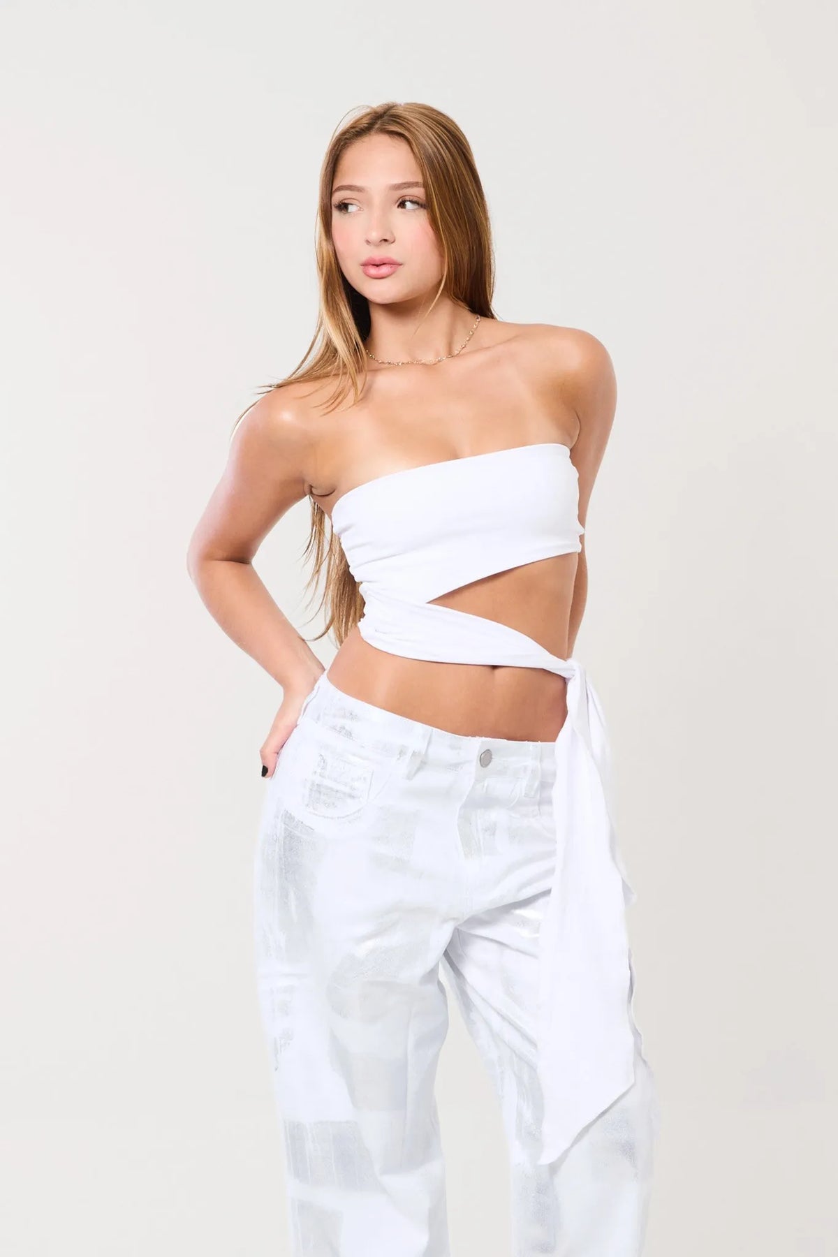Calca Jeans Foil Pintura Metalica Branco