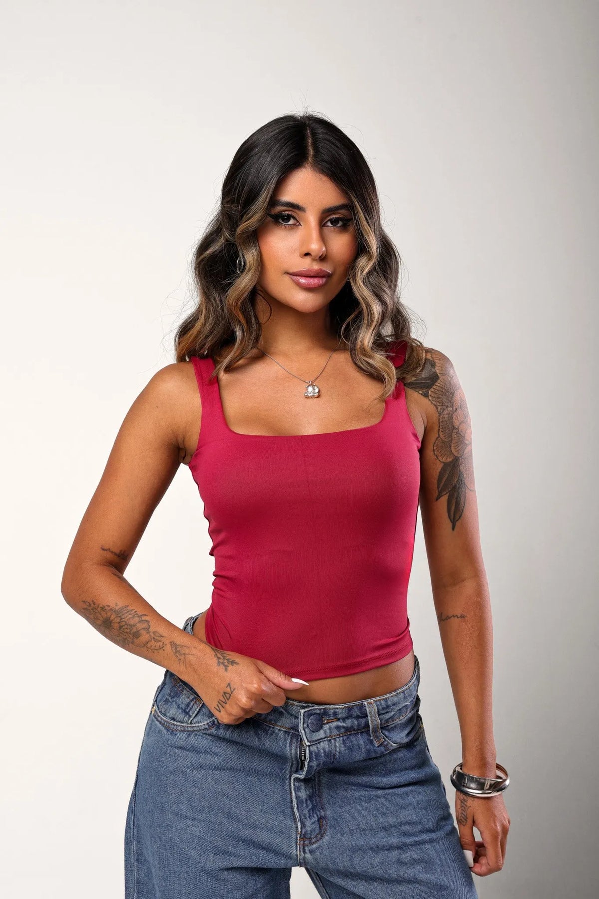 Cropped Mariana Poliamida Vinho